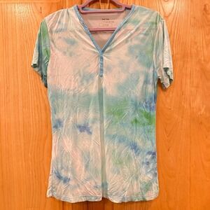 Little Sleepies XS Womens Blue Green Tie Dye Short Sleeve Pajama Top